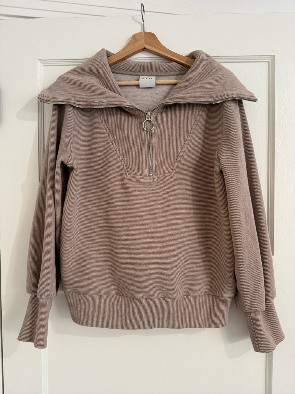Varley Dusty Taupe Zip Funnel Neck Sweater